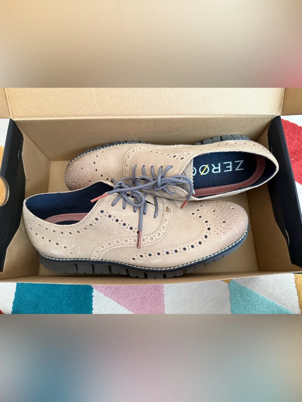 Cole Haan Zerogrand Wingtip Ox - Birch/Charcoal Grey - Size 9